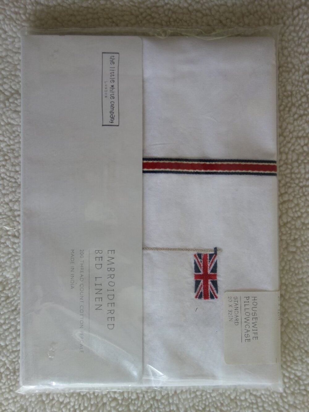 New THE LITTLE WHITE COMPANY LONDON Flat White Housewife Standard Pillowcase